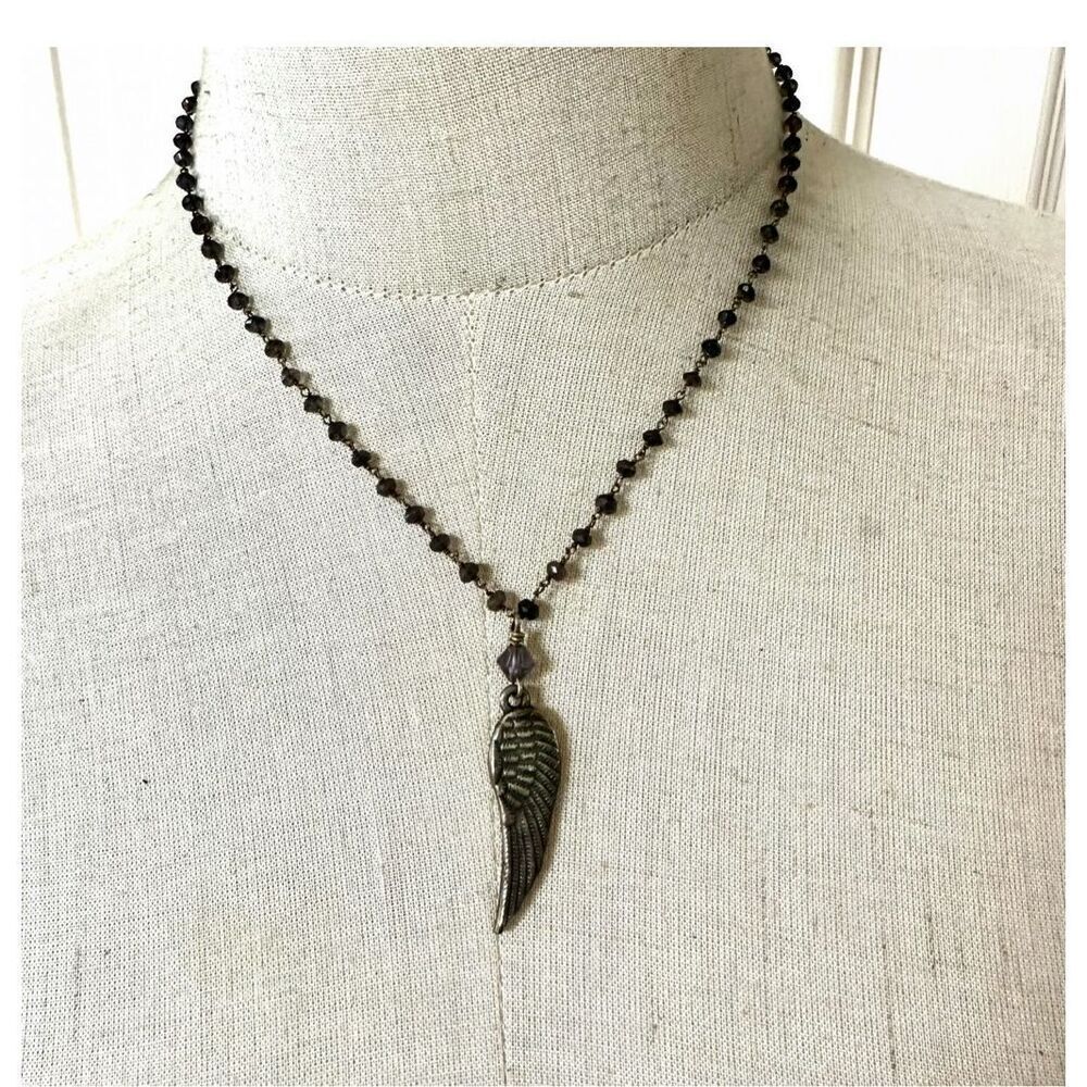 sterling silver iolite beaded angel wing pendant necklace